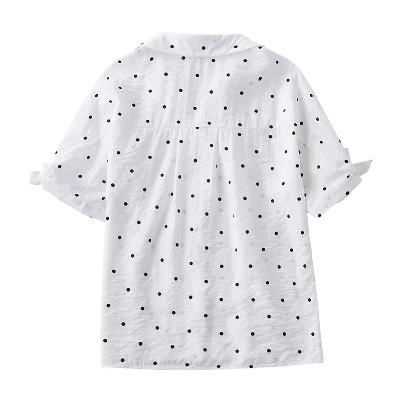 Фото Бантом рукава Для женщин блузки Camisa в горошек с принтом шифоновые рубашки с отворотами на рукавах в эксцентричном ретростиле Свободная Женская обувь для путешествий Стиль топ размера плюс №2