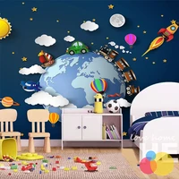 custom any size mural wallpaper 3d cartoon fantasy starry sky cloud earth small train car balloon rocket background home d%c3%a9cor