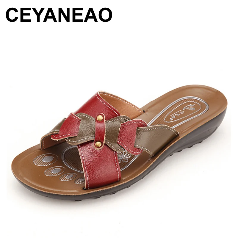 Сандалии CEYANEAOSummer женские из натуральной кожи удобные босоножки на танкетке