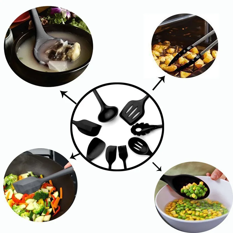 10 Pcs Heat Resistant Silicone Cookware Set Nonstick Cooking Tools Kitchen Baking Tool Kit Utensils Accessories | Дом и сад