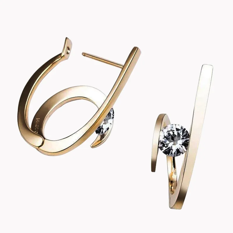 

Trendy Geometric Earrings 14K Gold Color Hoop Earrings Unique White Zircon Wedding Earrings For Women