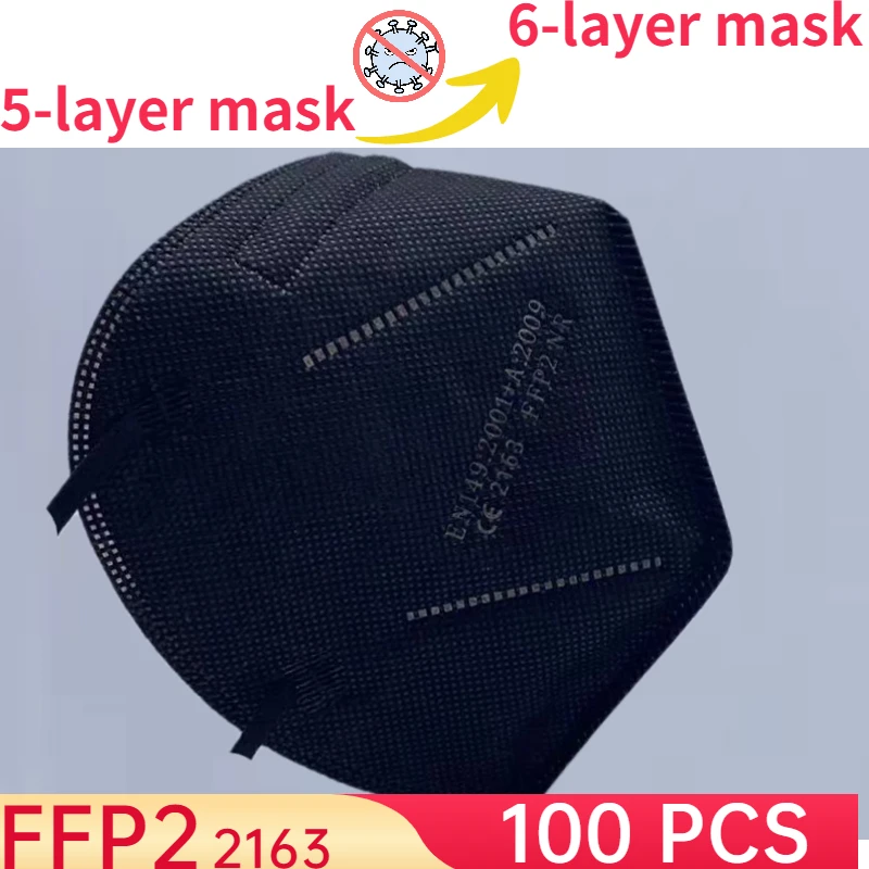Улучшенная 6-слойная маска FFP2 одобренная Fpp2 Kn95 черные маски многоразовая Fp2