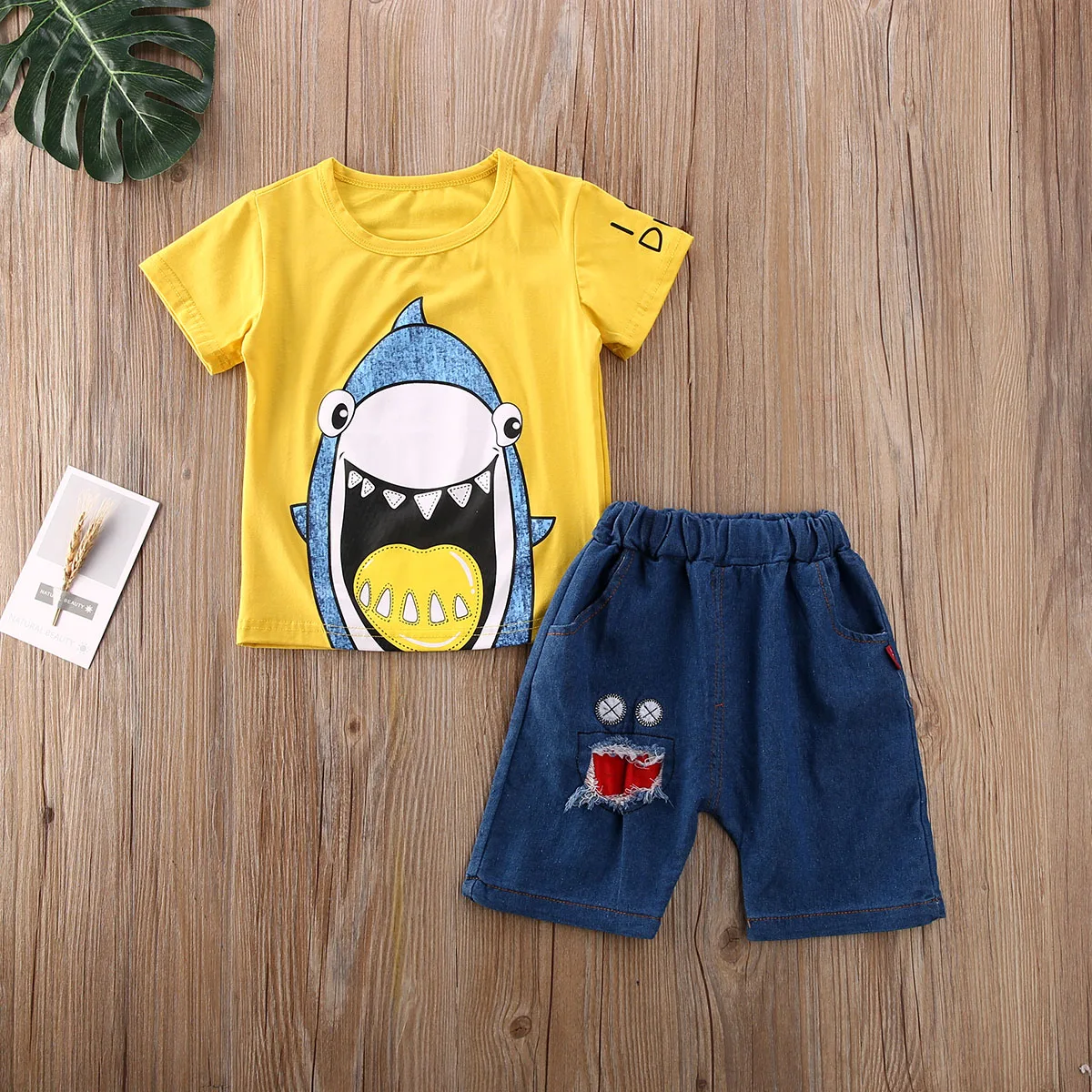 2 шт. детские джинсовые топы с коротким рукавом и шорты |