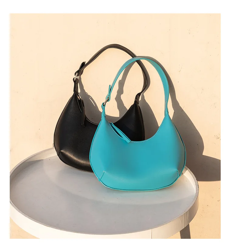 

New Pu Leather Sweet Women Underarm Bag Solid Color Ladies Crescent Shape Handbags Fashion Design Girls Small Shoulder Bags