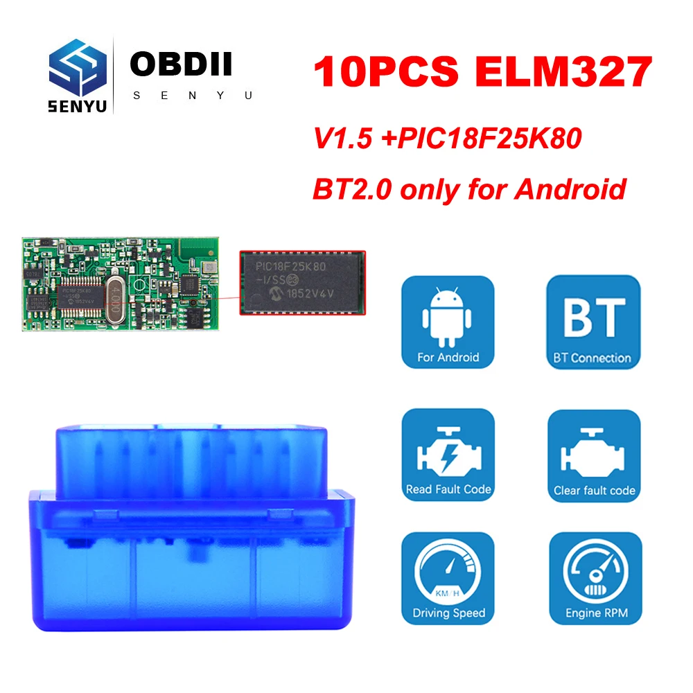 10 шт. ELM327 V1.5 PIC18F25K80 elm 327 v1.5 для Android/PC OBD2 Bluetooth сканер OBD 2 OBD2 диагностический инструмент ODB2 считыватель кодов