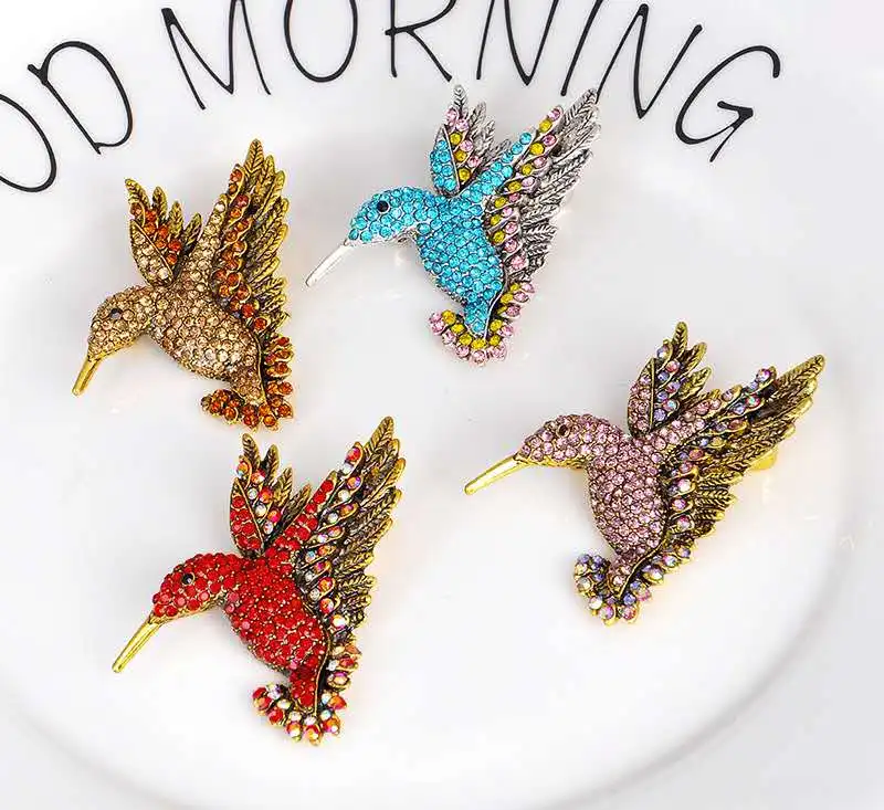 High quality pin hummingbird rhinestone fashion brooch anti-silver plated crystal accessories multicolor ladies clothing | Украшения и