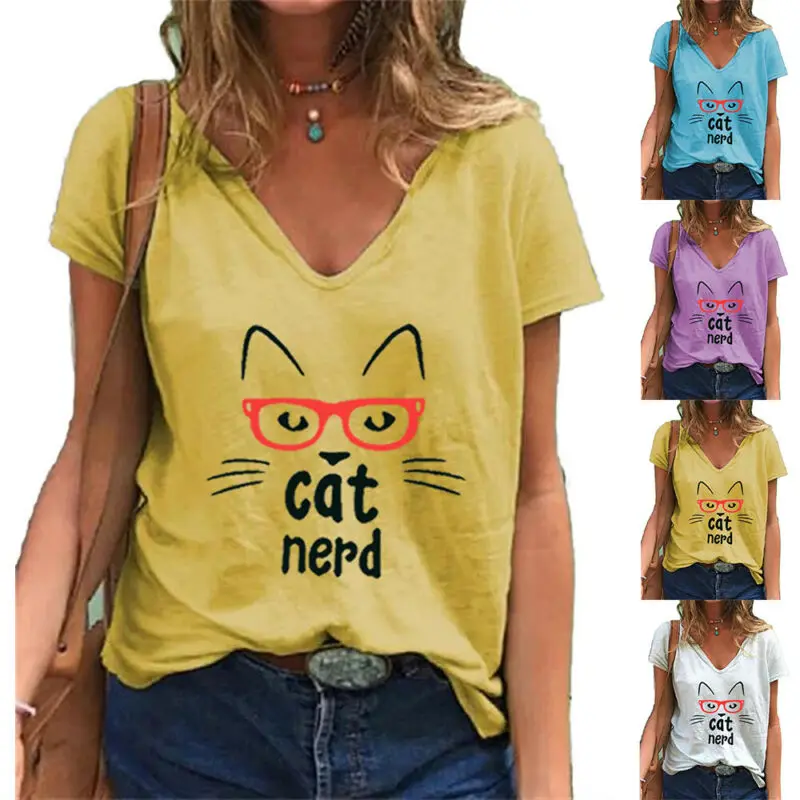 

Women Tops Letter t shirt V neck Fashion Animal Print tshirt Summer Holiday Ladies V Neck Tee Loose Casual T-Shirt Female