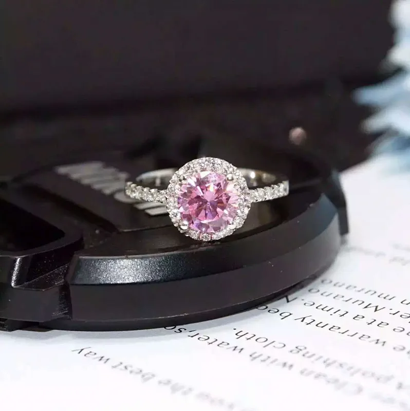 

High-End Pink Diamond Ring Women's Sterling Silver Gold-Plated Ring Lettering 1 Karat-Pack Diamond-Embedded Customizable Moissan