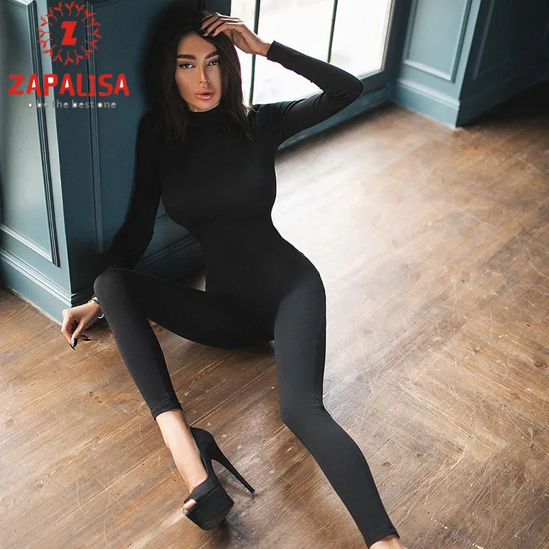 Женский обтягивающий комбинезон Zapalisa однотонный облегающий эластичный с