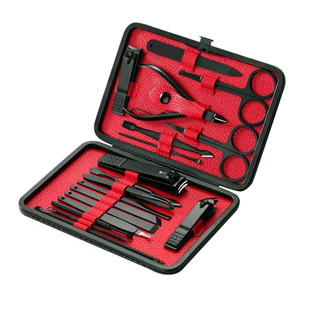 

18pc/Set Stainless Steel Black 18 Piece Set Nail Clipper Set Decoration Eyebrow Personal Care Nail Tool Nail Clipper Set