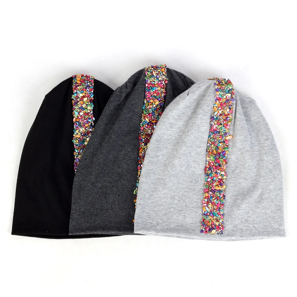 Шапки женские осенние из хлопка разноцветные стразы | Аксессуары для одежды