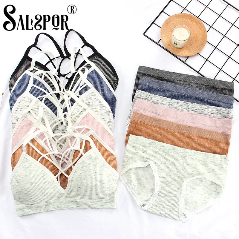 SALSPOR новые комплекты нижнего белья для девушек бесшовные хлопковые сексуальные с