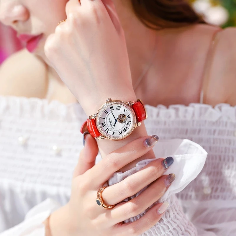 Carnival Women Mechanical Watch Luxury Brand Sapphire Automatic Watches Fashion Diamond Waterproof Hollow Ladies Watch 8052L