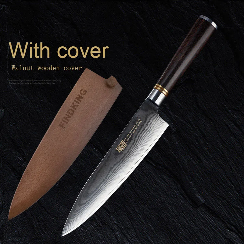 knife with cover FINDKING черное дерево ручка 8 дюймов VG10 дамасский профессиональный нож шеф-повара 67 слоев дамасской стали кухонные ножи - Цвет: knife with cover