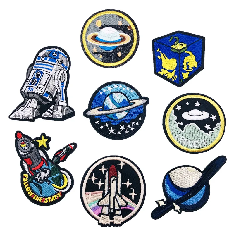 

50pcs/Lot Embroidery Patches Letters Clothing Decoration Accessories Rocket Planet Astronaut Diy Iron Heat Transfer Applique