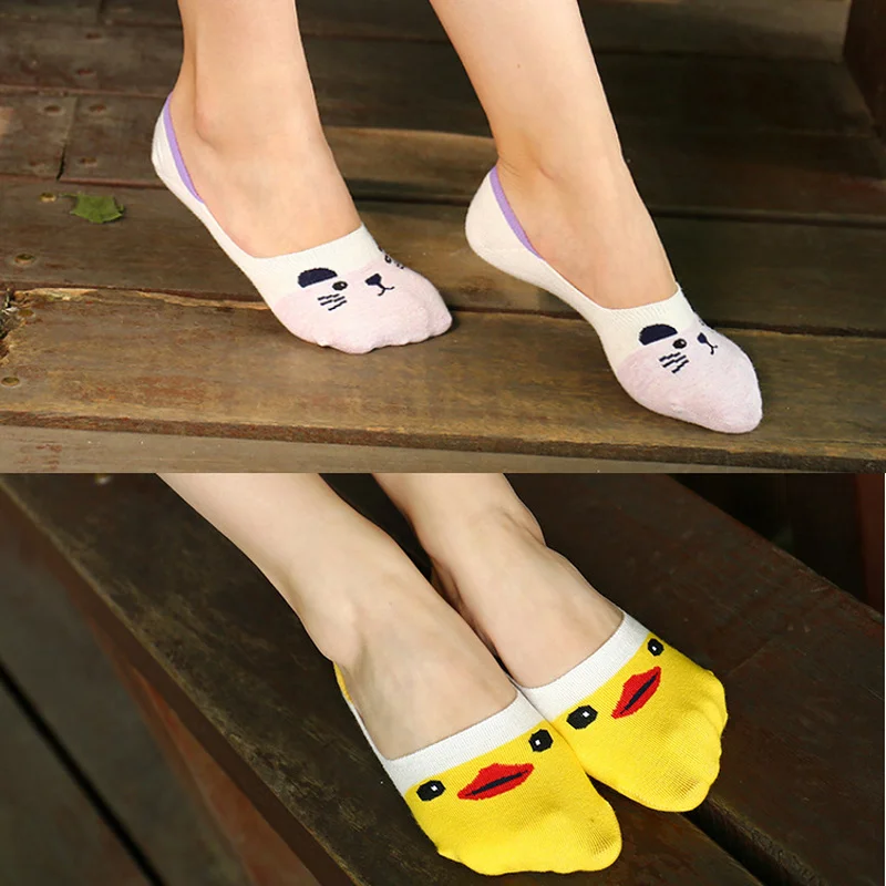 5 пар/лот Милые домашние женские тапочки Своих животных с невидимым рисунком No Show