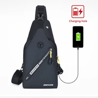 mens solid chest bags shoulder messenger bag waterproof oxford cloth cross body bags with headphone hole usb charging