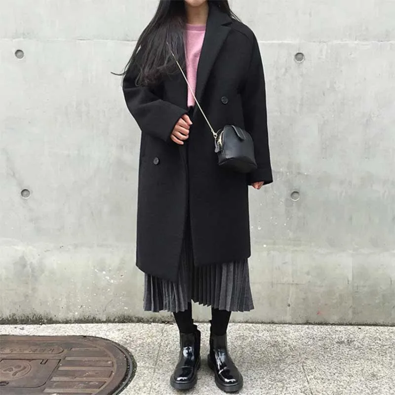 

2019 Autumn Winter New Women Thin Wool Blend Coat Female Long Sleeve Turn-down Collar Outwear Jacket Casual Elegant Overcoat