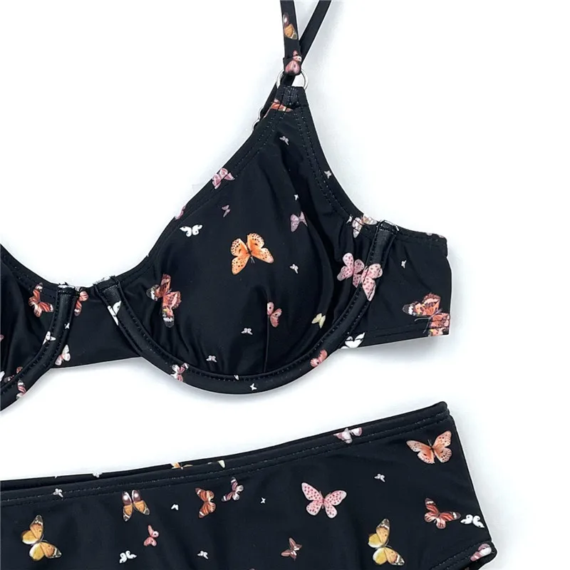

Para Praia Bikini 2021 Sexy Butterfly Print Bathing Suit for Women Swimsuit Vintage Push Up Swimwear High Waist Bikini Set