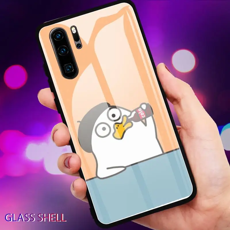 

Korean cute cartoon duck animal For Huawei P9 10Plus 20PRO P30 Lite Back Cover Tempered Glass Cases For NOVA 3E Series