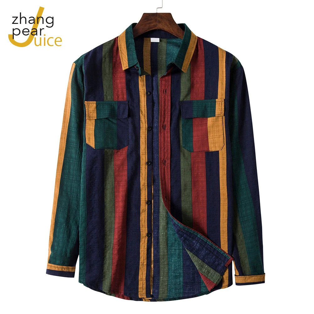 

Men's Casual Shirt Tops Fashion Strip Print Long Sleeve Lapel Collar Streetwear Shirt Men Top Chemise Homme