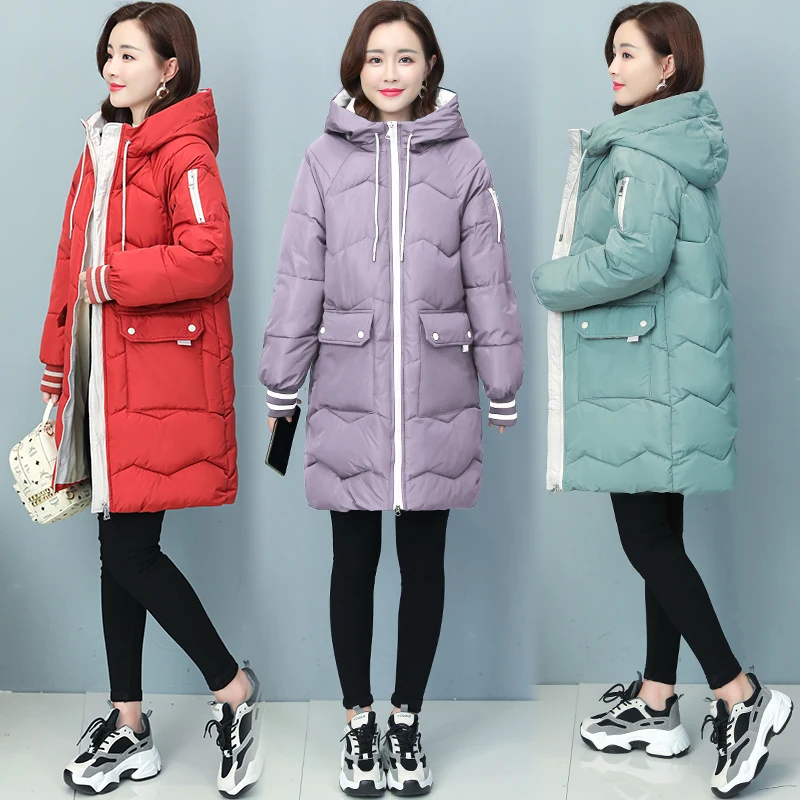 7 Colors Women Long Hooded Quilted Coat Winter Bubble Jackets Plus Size Puffer Down Warm Parkas Korean Casual Overcoat Female
