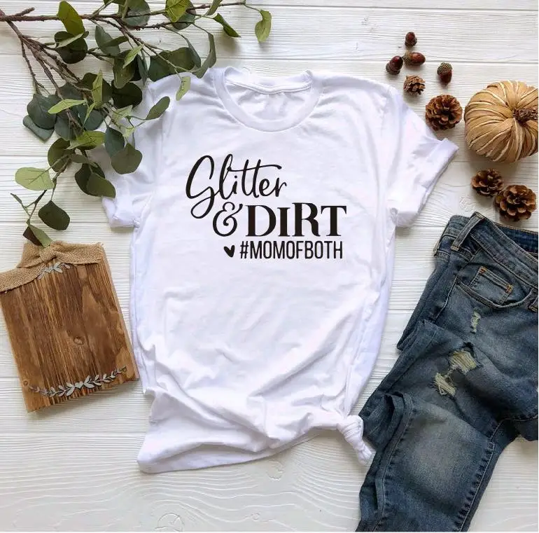 white t black words Блестящая и грязная футболка для мамы и мамы Momlife, Женская Повседневная футболка Tumblr с коротким рукавом, женская футболка, большие размеры, Прямая - Цвет: white t black words
