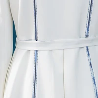 VOA silk 60mm frosted white heavy deep V-neck tie waist top stitch decoration blue edging long-sleeved trench coat F612