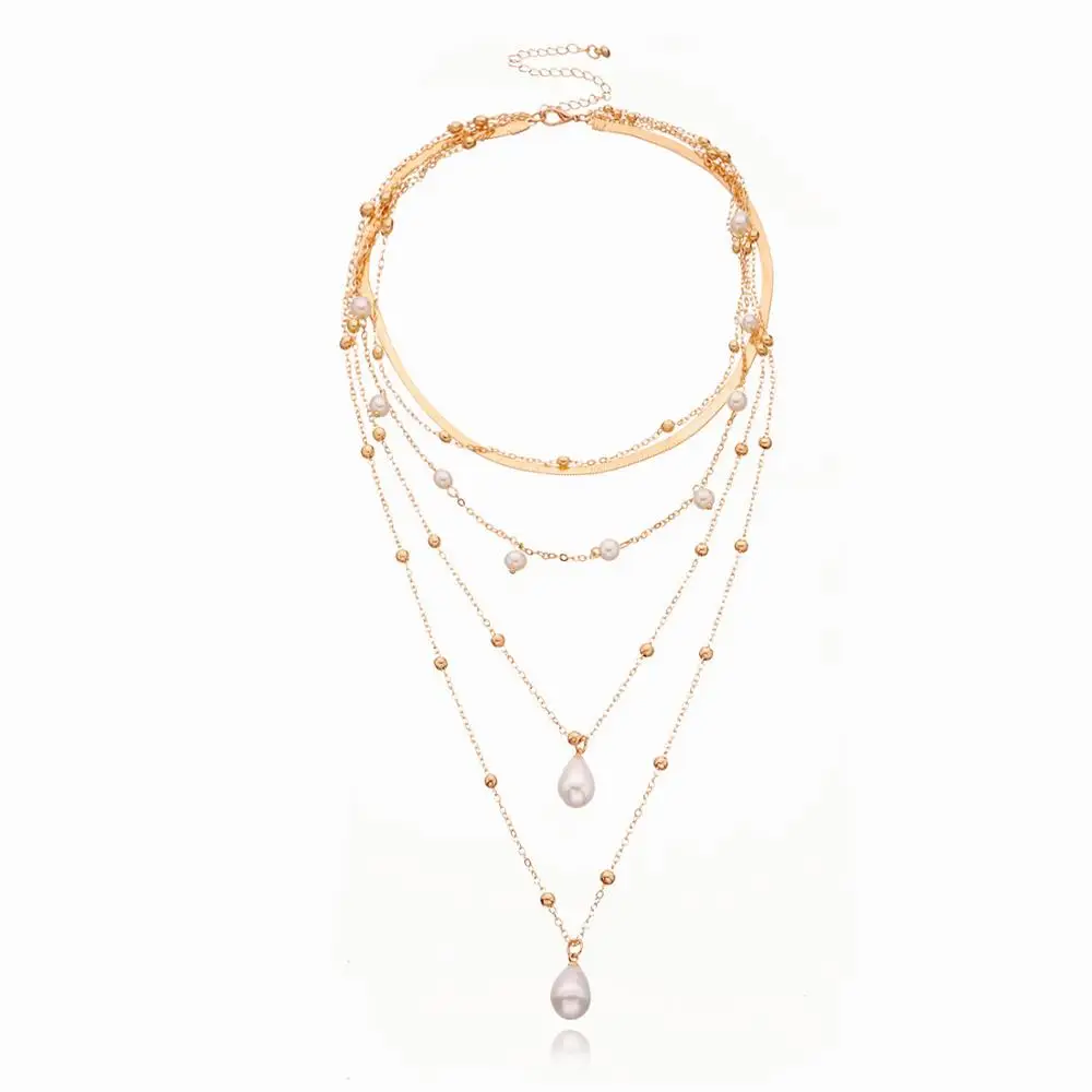 

Bohemian Multi Layer Imitation Pearl Tassel Choker Necklace Collar Statement Pendant Necklace for Women Jewelry