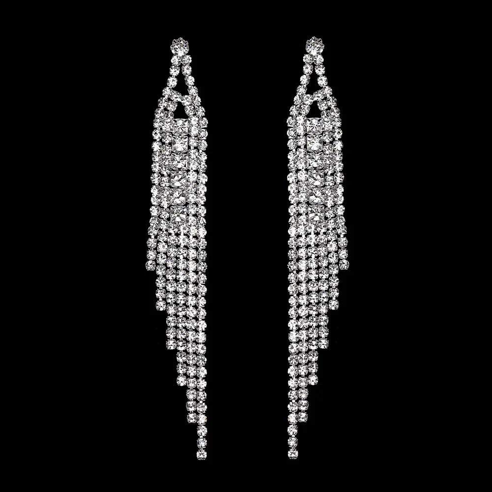style 26--9.2cm TREAZY, Длинные свадебные Висячие Серьги серебряного цвета с кристаллами для женщин, стразы, кисточки, висячие серьги, подарки для невесты, вечерние ювелирные изделия - Окраска металла: style 26--9.2cm