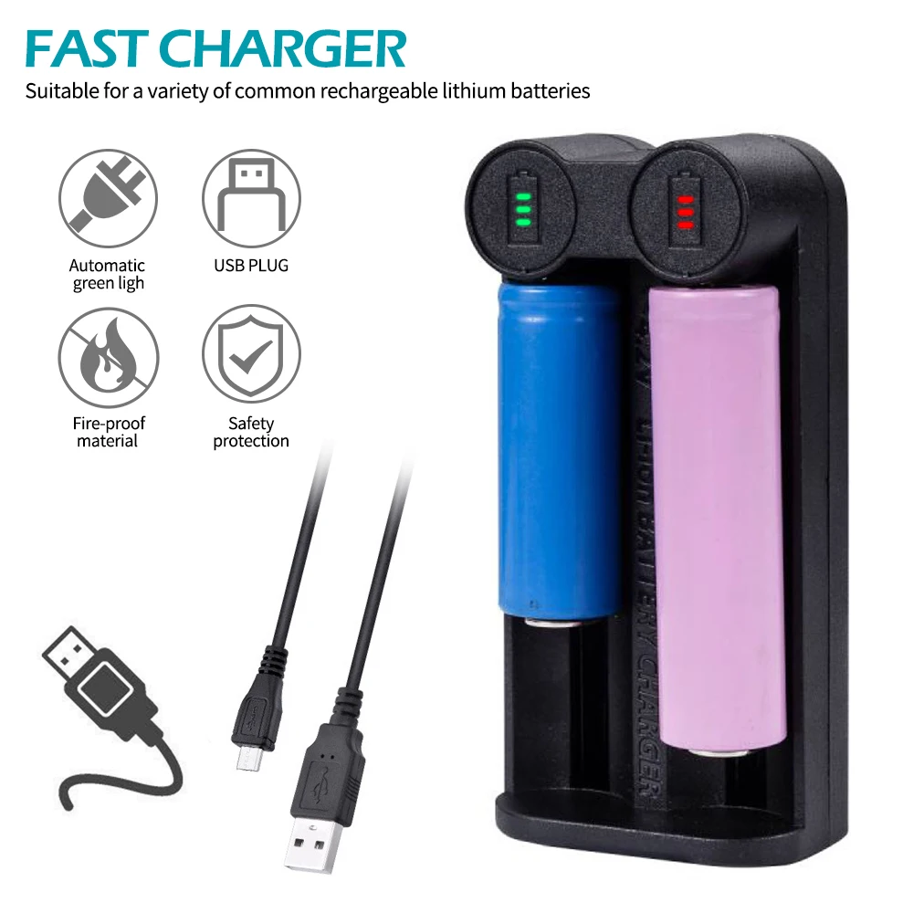 Универсальное зарядное устройство с 2 слотами для аккумуляторов 18650 USB 26650 18350 32650