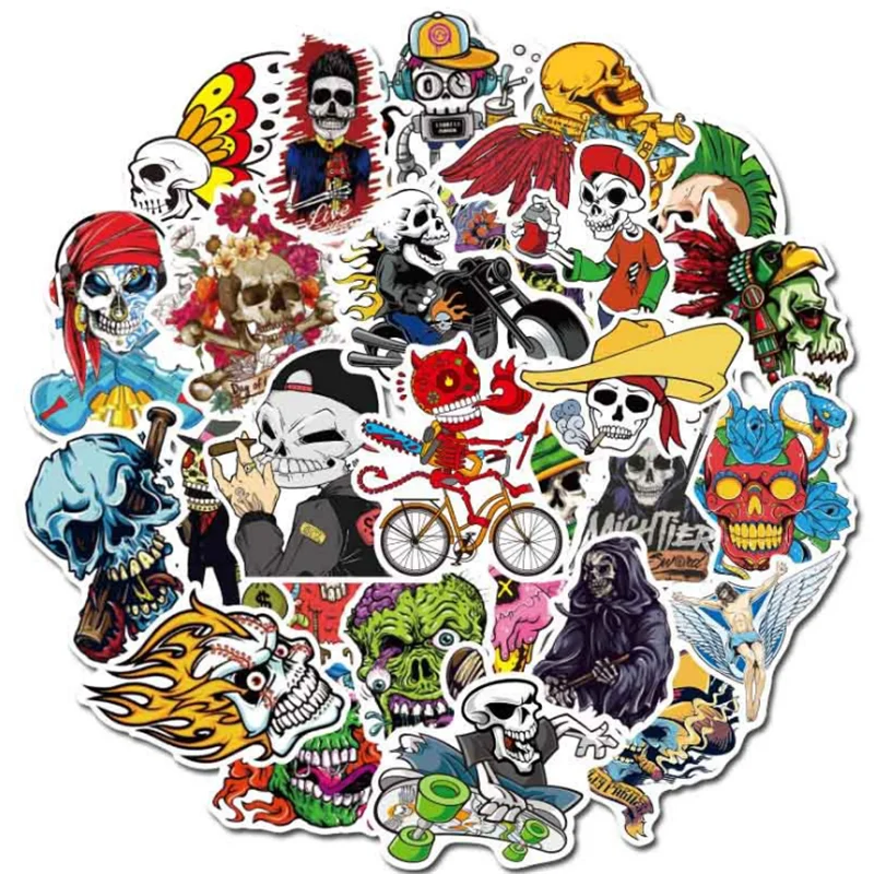 

10/30/50 PCS Cartoon Horror Skull Hip Hop Punk Graffiti Suitcase Guitar Waterproof Stickers Decorative Toys Wholesale