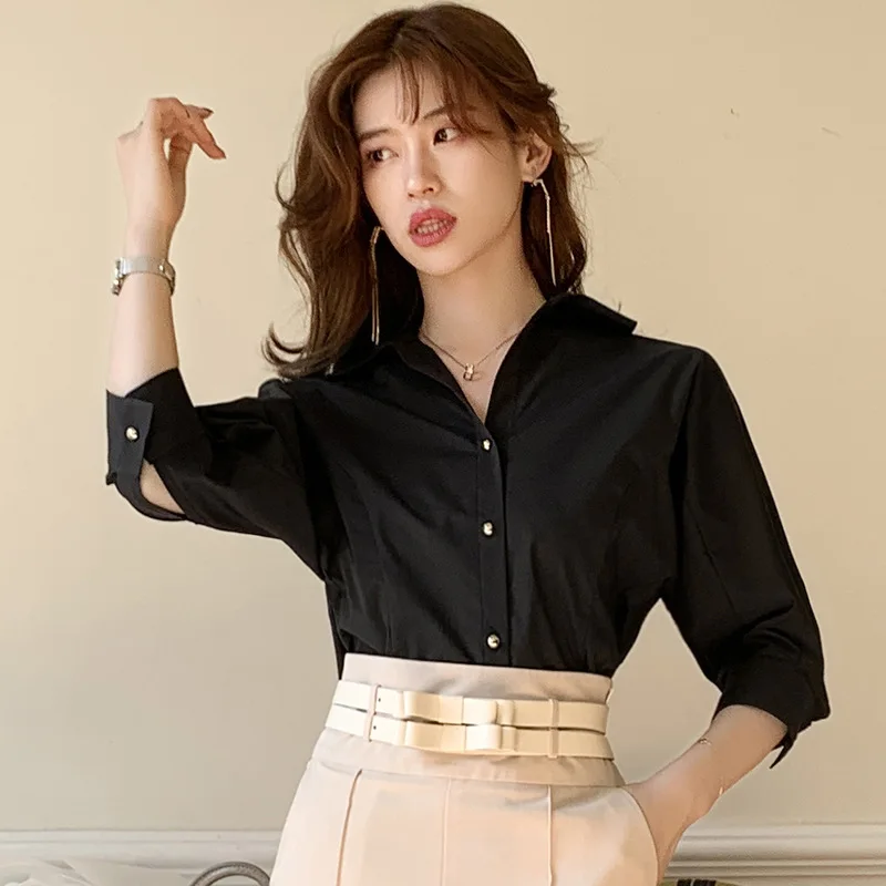 

Черные женские рубашки, Женская хлопковая блузка, женские блузы, Дамская майка, Топ 2020, летняя женская одежда, OWS205017