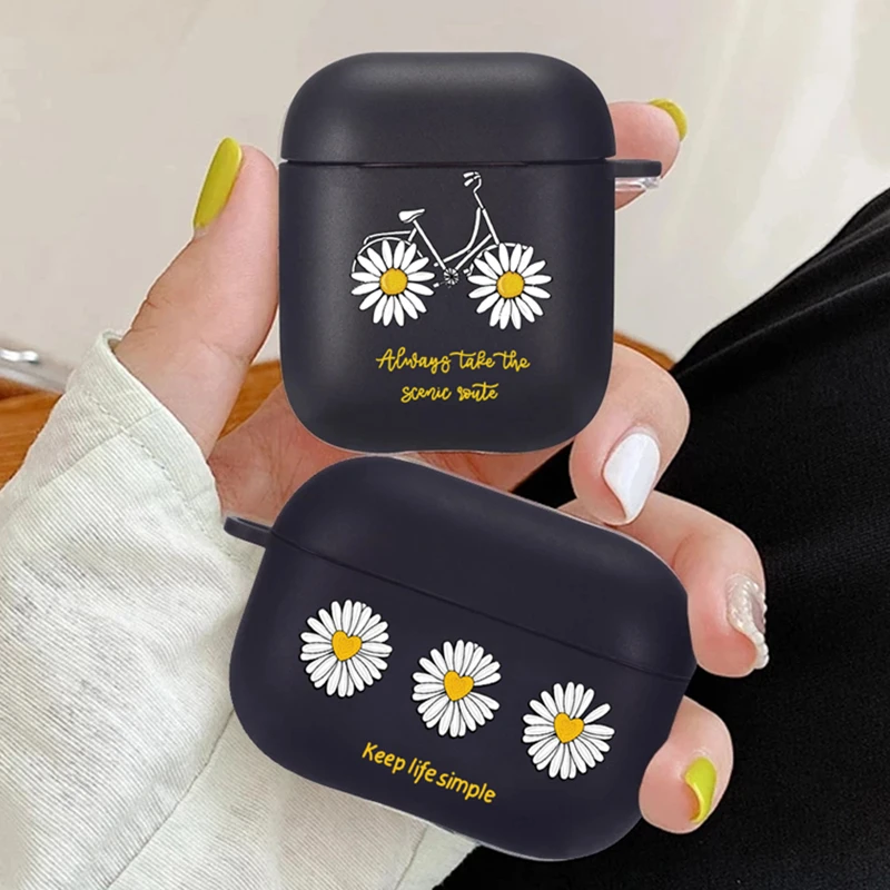 

Little Daisy Flower Pattern Case For AirPods 2 1 Pro Wireless Bluetooth Earphone Box Soft Silicone Matte Black AirPodsPro Cover