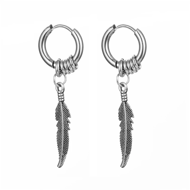 

Винтажные Подвески в виде листьев и перьев, серьги-кольца, ювелирные изделия для мужчин и женщин, модные ювелирные изделия унисекс, украшени...