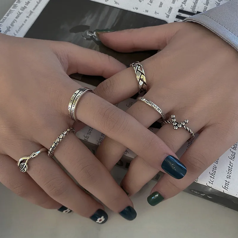 

Sterling Silver 925 Rings for Women Cross Letter Couples Ring Retro Roman Numeral Statement Ring Female Geometric Finger Jewelry