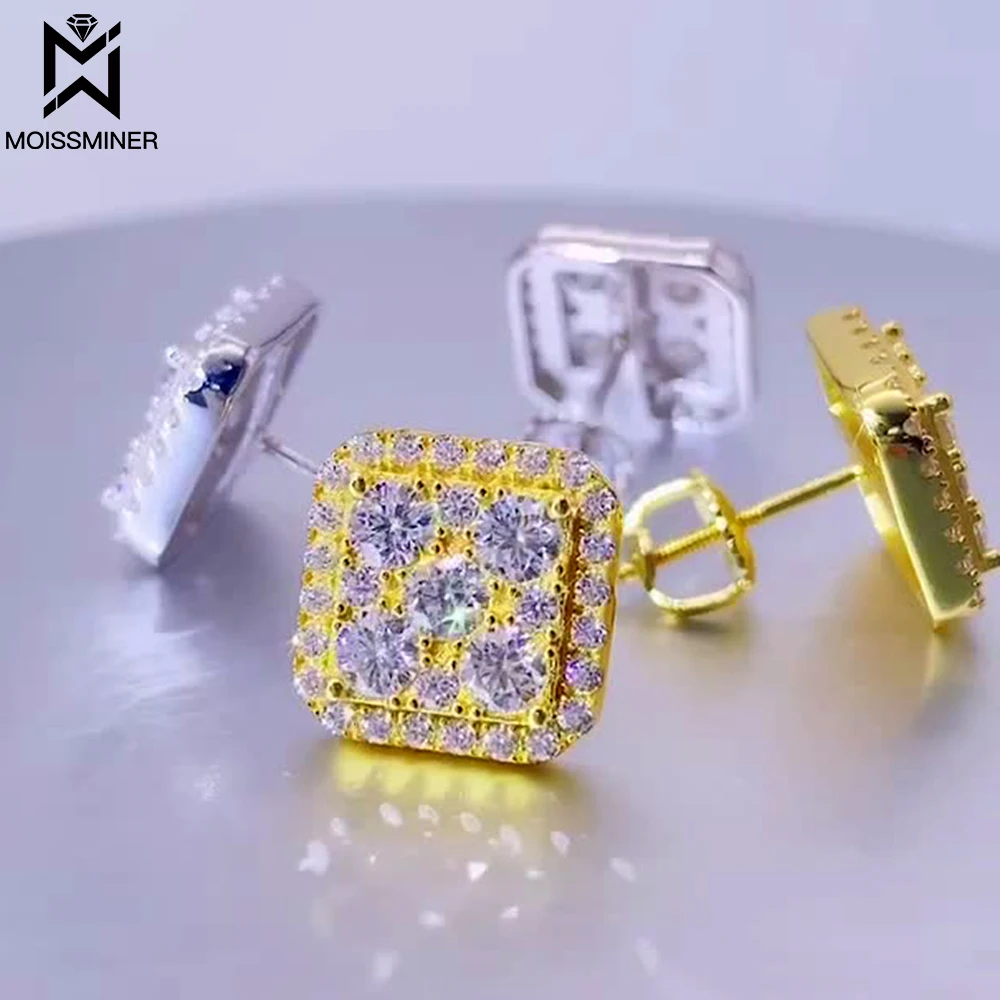 11mm Moissanite Earrings For Women 1.5ct VVS Square S925 Silver Real Diamond Iced Out Ear Studs Men High-End Jewelry Pass Tester