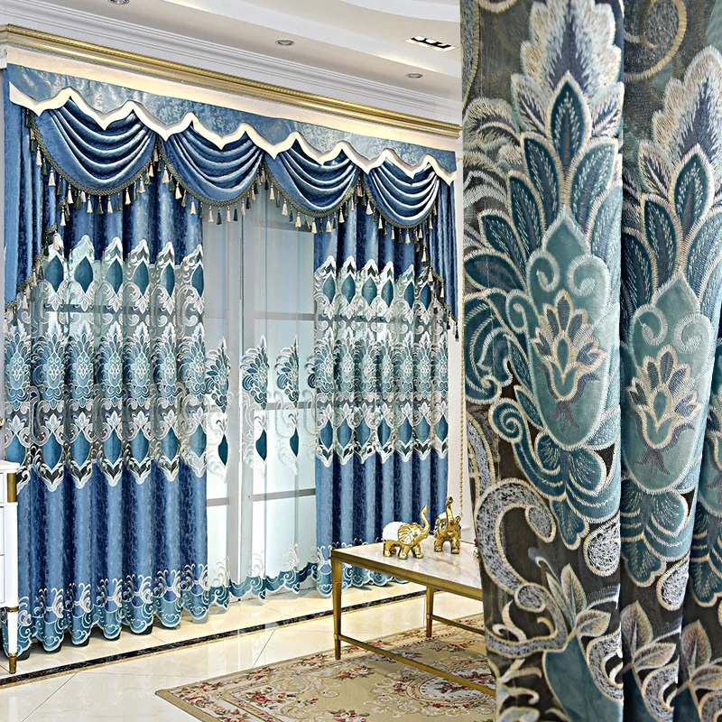 

European Style Curtains for Living Dining Room Bedroom Luxury Embroidered Curtains Tulle Curtains Finished Product Customization