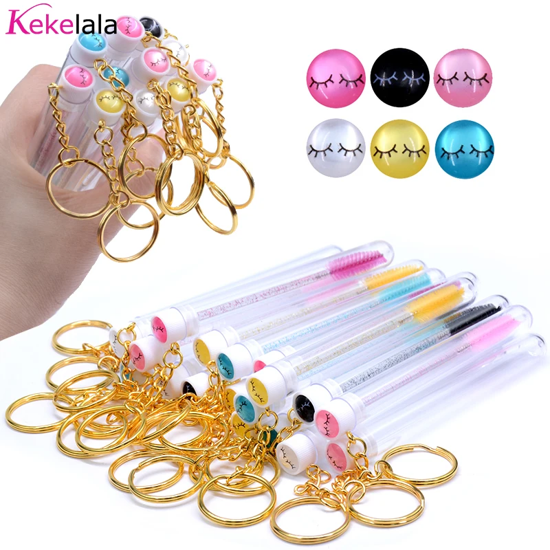 Kekelala Smile Eyelash Mascara Wands Empty Tube With Key Chain Pink Gold Lash Spoolies Plastic Case Brush Holder Bulk Wholesale