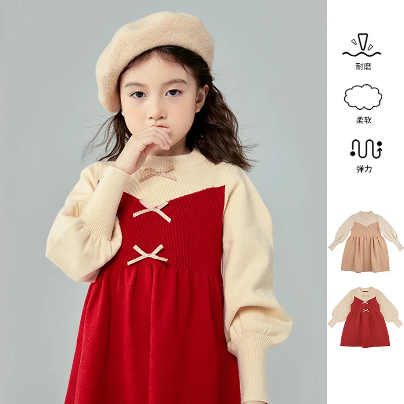 

Girls sweater skirt autumn and winter 2021 new knitted woolen dress, big boy foreign style, long base sweater