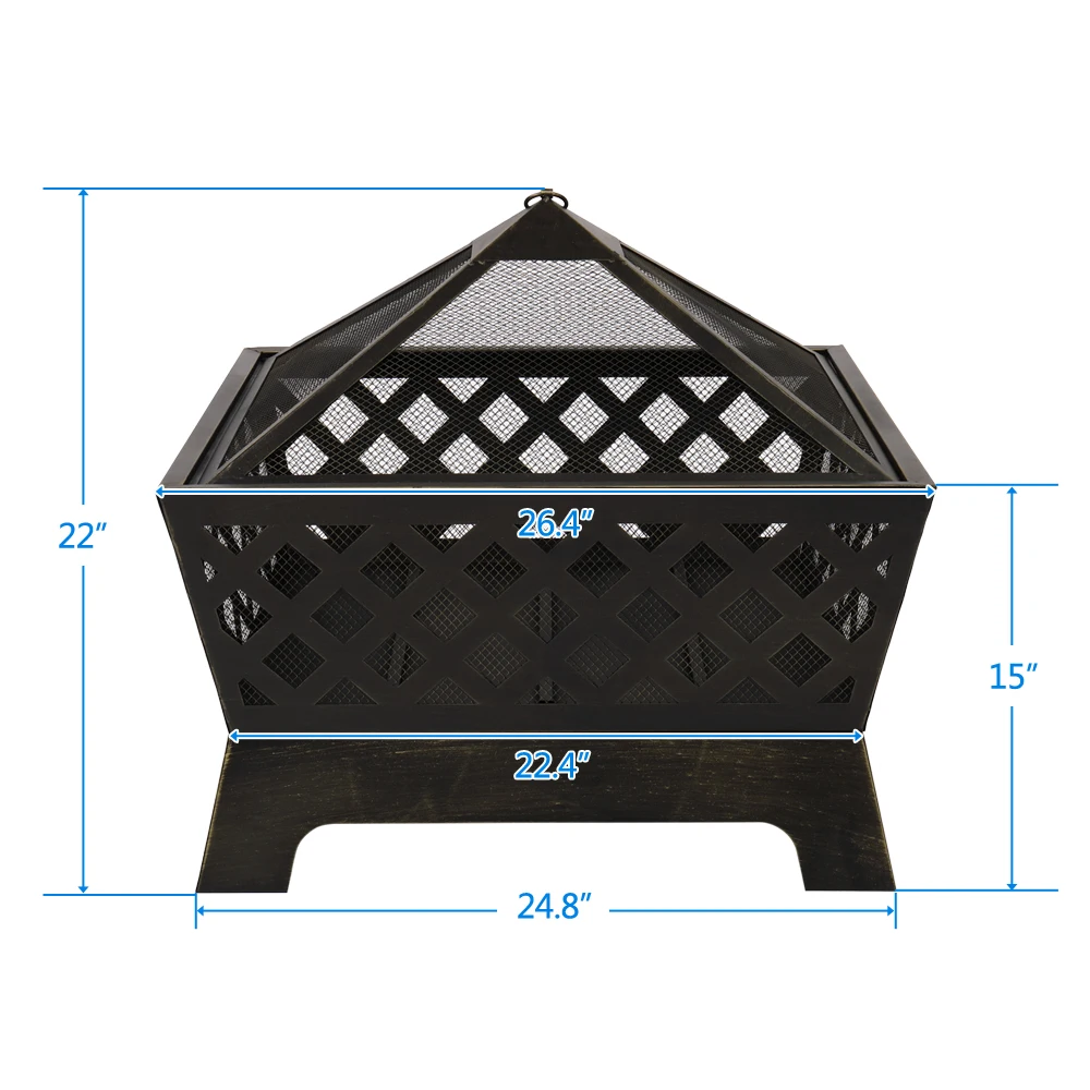 

4 Angles Mesh Bronze Brazier Garden Backyard Fire Pit Patio Rectangular Firepit Stove Brazier Outdoor Camping Fireplace