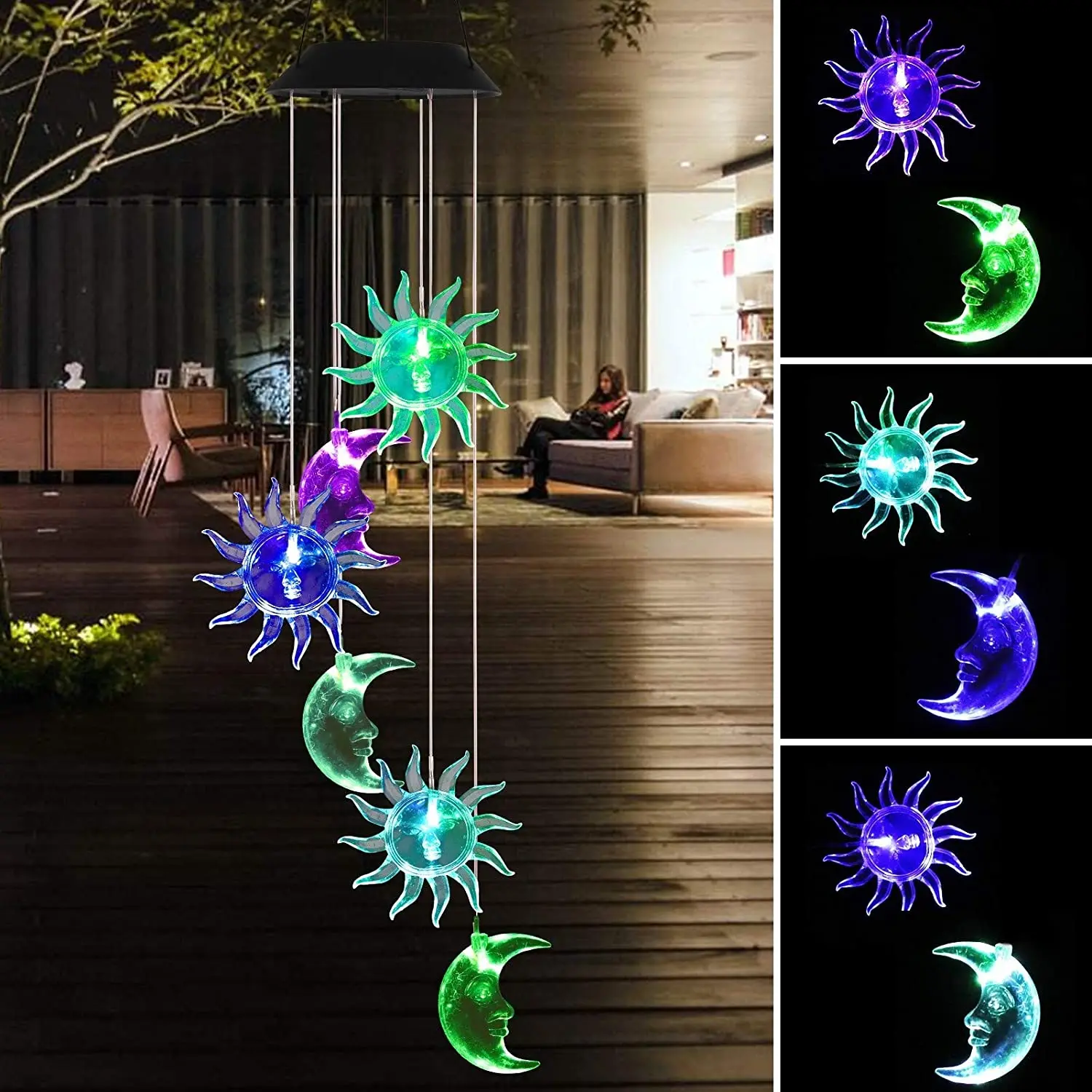 

Solar Wind Chime Light Color Changing LED Sun Moon Wind Chimes Lamp Hanging Solar Powered Wind Chime Waterproof Solar