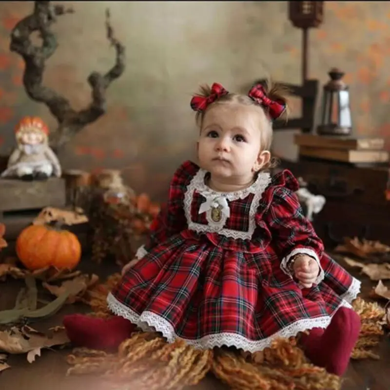 

1-6Y Christmas Girls Red Dress Toddler Baby Kid Girls Lace Ruffles Tutu Party Dress Plaid Xmas Costumes Children Clothes