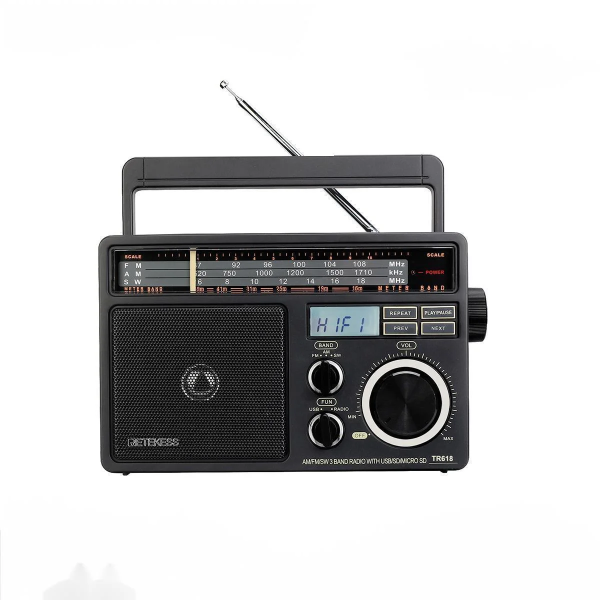 

Retekess TR618 AM FM SW Portable Analog Radio with Digital MP3 Player Loud Volume Big Speaker Ideal for Home and Elderly