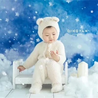 dvotinst baby photography props soft knitted cute bear hat bonnet outfits romper 2pcs set fotografia studio shoots photo props