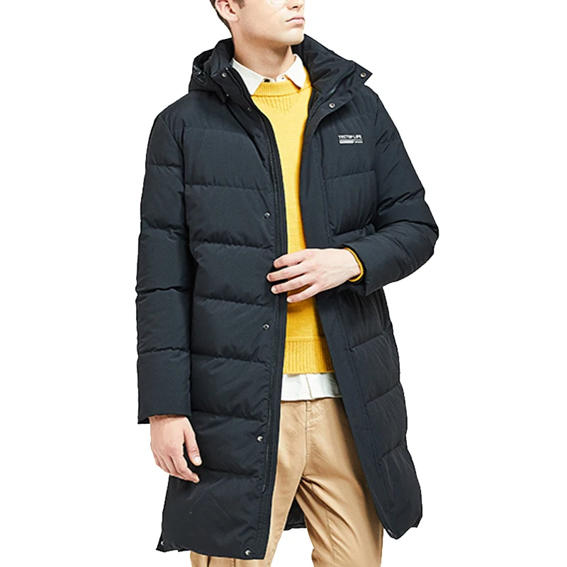 Новая зимняя теплая пуховая куртка с капюшоном длинная на утином пуху Мужская