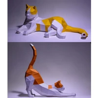 cat stretching paper craft 3d diy manual animal low poly cat sleeping papercraft puzzles origami home decor adult kids gift toys