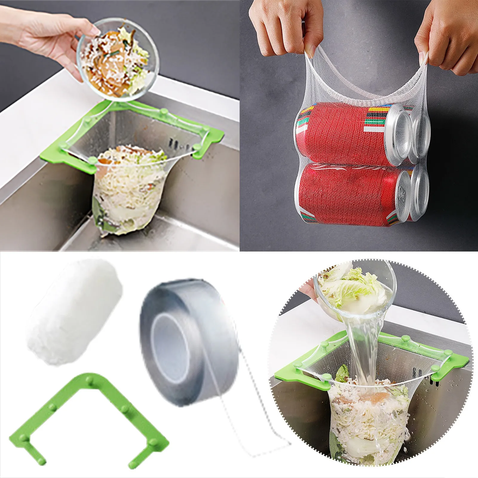 

Triangles Tri-holder Filter Sink Strainer Bag For Kitchen Sink Net Mesh Bag Hanging Drain Basket Leftovers Soup Sink Garbage