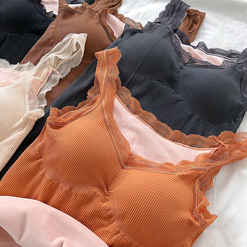 Осень-зима 2019 базовое термобелье майка без рукавов с кружевными лямками