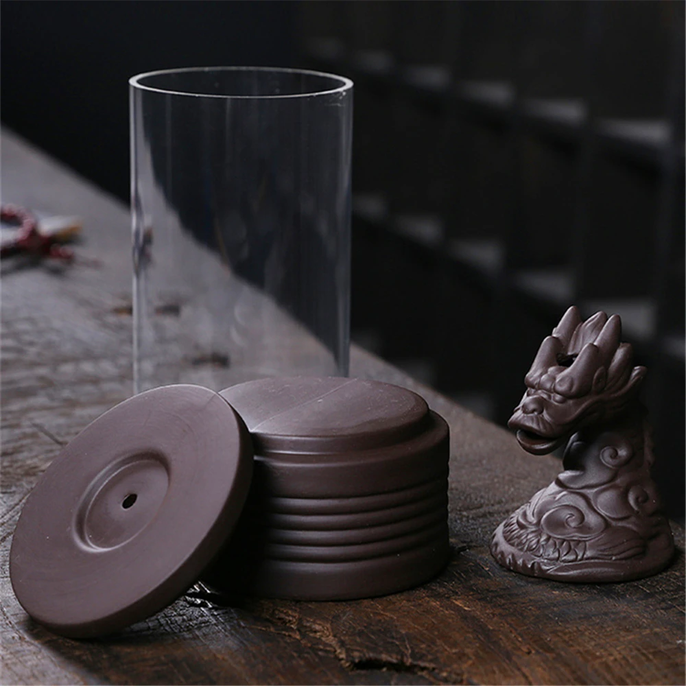 Dragon Head Ceramic Blackflow Incense Burner with 20pcs Incenses Acrylic Classical Zen Creative Wealth Ornaments Home Decoration | Дом и сад